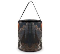 HETVBNS Night And Skull Candy Bag Halloween Trick Or Treat Bucket 7.9x8.3in, Reusable Gift Bags for Party Holiday Wedding