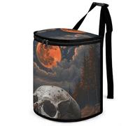 HETVBNS Night and Skull Car Trash Can with Lid, Leakproof Hanging Automotive Trash Bin, Waterproof Garbage Storage Bag for Vehicles, RV, Bathroom, Office
