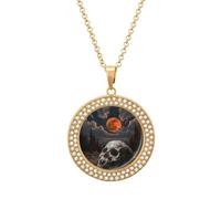 HETVBNS Night and Skull Necklace, Round Pendant Alloy with Diamond, Elegant Pendant Necklace for Women Men, Una talla, Metal, Alloy.
