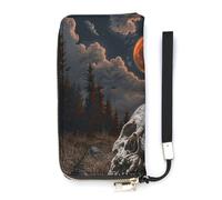HETVBNS Night And Skull Wallet, Elegant Wristlet Wallet with Multi-Card Slots, PU Leather Long Purse for Women, Men
