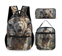 HETVBNS Nine Lions Backpack Set 3 Piece, Durable Backpack Insulated Lunch Bag Portable Pencil Case for Men Women
