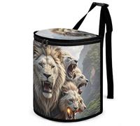 HETVBNS Nine Lions Car Trash Can with Lid, Leakproof Hanging Automotive Trash Bin, Waterproof Garbage Storage Bag for Vehicles, RV, Bathroom, Office