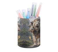 HETVBNS Nine Lions Pen Holder for Desk PU Leather Round Desk Organizer Multifunctional Makeup Brush Storage Aesthetic Desktop Supplies Stylish Pencil Holder for Office & Home