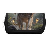 HETVBNS Nine Lions Pencil Case Extra Large, Double Layer Pencil Pouch with Zipper, Portable Cosmetic Bags for Travel, Office Stationery Organizer for Women Men