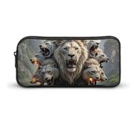 HETVBNS Nine Lions Pencil Case Large Capacity, Durable Pencil Pouch Portable Small Cosmetic Bag with Metal Zipper, Simple Makeup Pouch Aesthetic Toiletry Bag for Travel Office