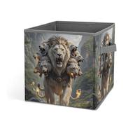 HETVBNS Nine Lions Storage Bins 10.6 Inch, Oxford Fabric Foldable Storage Cube Organizer Basket with Handles, Fabric Bins for Closet Shelves, Toys, Clothes, Books, Bedroom