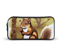HETVBNS Nut-eating Squirrel Pencil Case Large Capacity, Durable Pencil Pouch Portable Small Cosmetic Bag with Metal Zipper, Simple Makeup Pouch Aesthetic Toiletry Bag for Travel Office
