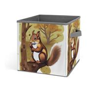 HETVBNS Nut-eating Squirrel Storage Bins 10.6 Inch, Oxford Fabric Foldable Storage Cube Organizer Basket with Handles, Fabric Bins for Closet Shelves, Toys, Clothes, Books, Bedroom