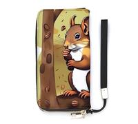 HETVBNS Nut-eating Squirrel Wallet, Elegant Wristlet Wallet with Multi-Card Slots, PU Leather Long Purse for Women, Men