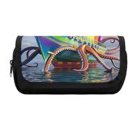 HETVBNS Octopus Ship Pencil Case Extra Large, Double Layer Pencil Pouch with Zipper, Portable Cosmetic Bags for Travel, Office Stationery Organizer for Women Men