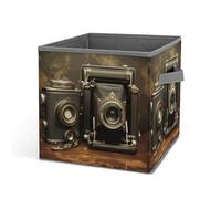 HETVBNS Old Camera Storage Bins 10.6 Inch, Oxford Fabric Foldable Storage Cube Organizer Basket with Handles, Fabric Bins for Closet Shelves, Toys, Clothes, Books, Bedroom