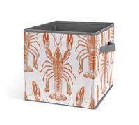 HETVBNS Orange Shrimp Pattern Storage Bins 10.6 Inch, Oxford Fabric Foldable Storage Cube Organizer Basket with Handles, Fabric Bins for Closet Shelves, Toys, Clothes, Books, Bedroom