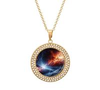 HETVBNS - Outer Space Stars Necklace, Alloy Round Pendant with Diamond, Elegant Pendant Necklace for Women Men, Una talla, Metal, Alloy.