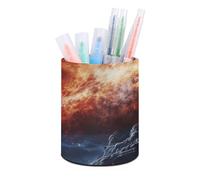 HETVBNS Outer Space Stars Pen Holder for Desk PU Leather Round Desk Organizer Multifunctional Makeup Brush Storage Aesthetic Desktop Supplies Stylish Pencil Holder for Office & Home