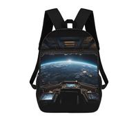 HETVBNS Outer Space Views from The Spaceship Backpack for Women Men, Durable 600D Polyester Bookbag with Large Capacity, Lightweight 17 Inch Laptop Backpack Minimalism Casual Daypack for Work, Travel