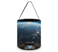 HETVBNS Outer Space Views from The Spaceship Candy Bag Halloween Trick Or Treat Bucket 7.9x8.3in, Reusable Gift Bags for Party Holiday Wedding