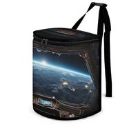 HETVBNS Outer Space Views from The Spaceship Car Trash Can with Lid, Leakproof Hanging Automotive Trash Bin, Waterproof Garbage Storage Bag for Vehicles, RV, Bathroom, Office