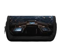 HETVBNS Outer Space Views from The Spaceship Pencil Case Extra Large, Double Layer Pencil Pouch with Zipper, Portable Cosmetic Bags for Travel, Office Stationery Organizer for Women Men