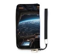 HETVBNS Outer Space Views from The Spaceship Wallet, Elegant Wristlet Wallet with Multi-Card Slots, PU Leather Long Purse for Women, Men