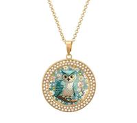 HETVBNS - Owl Necklace Spring Flowers Turquoise Round Pendant Alloy with Diamond Elegant Pendant Necklace for Women Men, Una talla, Metal, Alloy.