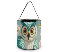 HETVBNS Owl Spring Flowers Turquoise Candy Bag Halloween Trick Or Treat Bucket 7.9x8.3in, Reusable Gift Bags for Party Holiday Wedding