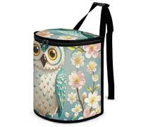 HETVBNS Owl Spring Flowers Turquoise Car Trash Can with Lid, Leakproof Hanging Automotive Trash Bin, Waterproof Garbage Storage Bag for Vehicles, RV, Bathroom, Office