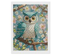 HETVBNS Owl Spring Flowers Turquoise Diamond Painting Kits for Adults, Full Round Drill DIY Diamond Art for Beginners, 5D Gem Art and Crafts for Home Wall Decor 12"x16"