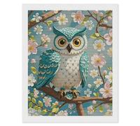 HETVBNS Owl Spring Flowers Turquoise Diamond Painting Kits for Adults, Full Round Drill DIY Diamond Art for Beginners, 5D Gem Art and Crafts for Home Wall Decor 16"x20"