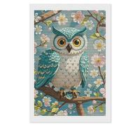 HETVBNS Owl Spring Flowers Turquoise Diamond Painting Kits for Adults, Full Round Drill DIY Diamond Art for Beginners, 5D Gem Art and Crafts for Home Wall Decor 8"x12"