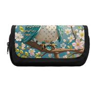 HETVBNS Owl Spring Flowers Turquoise Pencil Case Extra Large, Double Layer Pencil Pouch with Zipper, Portable Cosmetic Bags for Travel, Office Stationery Organizer for Women Men