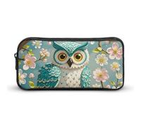 HETVBNS Owl Spring Flowers Turquoise Pencil Case Large Capacity Zipper Pouch, Durable Pencil Box Organizer, Portable Small Cosmetic Bag for Office, Travel