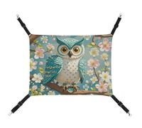 HETVBNS Owl Spring Flowers Turquoise Pet Hammock for Cats & Dogs, Soft Breathable Canvas Hanging Hammock with Adjustable Straps, Comfortable & Durable Hanging Bed for Small to Medium Pets