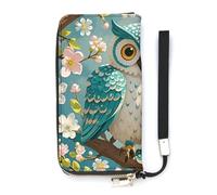HETVBNS Owl Spring Flowers Turquoise Wallet, Elegant Wristlet Wallet with Multi-Card Slots, PU Leather Long Purse for Women, Men
