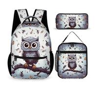 HETVBNS Owl Tree Branches Backpack Set 3 Piece, Durable Backpack Insulated Lunch Bag Portable Pencil Case for Men Women