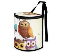 HETVBNS Owls Birds Car Trash Can with Lid, Leakproof Hanging Automotive Trash Bin, Waterproof Garbage Storage Bag for Vehicles, RV, Bathroom, Office