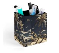 HETVBNS Palm Tree Pen Holder for Desk - PU Leather Square Desk Organizer Travel Makeup Brush Storage Stylish Pencil Holder Desktop Stationery Organizer for Office & Home