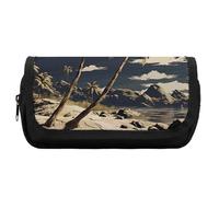 HETVBNS Palm Tree Pencil Case Extra Large, Double Layer Pencil Pouch with Zipper, Portable Cosmetic Bags for Travel, Office Stationery Organizer for Women Men