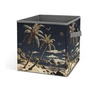 HETVBNS Palm Tree Storage Bins 10.6 Inch, Oxford Fabric Foldable Storage Cube Organizer Basket with Handles, Fabric Bins for Closet Shelves, Toys, Clothes, Books, Bedroom