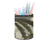 HETVBNS Palm Tree Tropical Pen Holder for Desk PU Leather Round Desk Organizer Multifunctional Makeup Brush Storage Aesthetic Desktop Supplies Stylish Pencil Holder for Office & Home