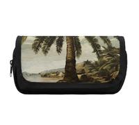 HETVBNS Palm Tree Tropical Pencil Case Extra Large, Double Layer Pencil Pouch with Zipper, Portable Cosmetic Bags for Travel, Office Stationery Organizer for Women Men