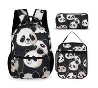 HETVBNS Panda Star Backpack Set 3 Piece, Durable Backpack Insulated Lunch Bag Portable Pencil Case for Men Women