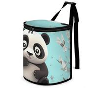 HETVBNS Panda Star Car Trash Can with Lid, Leakproof Hanging Automotive Trash Bin, Waterproof Garbage Storage Bag for Vehicles, RV, Bathroom, Office