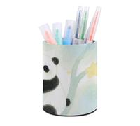 HETVBNS Panda Star Pen Holder for Desk PU Leather Round Desk Organizer Multifunctional Makeup Brush Storage Aesthetic Desktop Supplies Stylish Pencil Holder for Office & Home