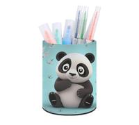 HETVBNS Panda Star Pen Holder for Desk PU Leather Round Desk Organizer Multifunctional Makeup Brush Storage Aesthetic Desktop Supplies Stylish Pencil Holder for Office & Home