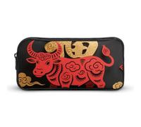 HETVBNS Papercut Ox Zodiac Pencil Case Large Capacity, Durable Pencil Pouch Portable Small Cosmetic Bag with Metal Zipper, Simple Makeup Pouch Aesthetic Toiletry Bag for Travel Office