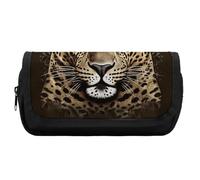 HETVBNS Patterned Leopard Head Pencil Case Extra Large, Double Layer Pencil Pouch with Zipper, Portable Cosmetic Bags for Travel, Office Stationery Organizer for Women Men