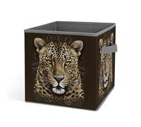 HETVBNS Patterned Leopard Head Storage Bins 10.6 Inch, Oxford Fabric Foldable Storage Cube Organizer Basket with Handles, Fabric Bins for Closet Shelves, Toys, Clothes, Books, Bedroom
