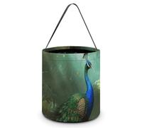 HETVBNS Peacock in Forest Candy Bag Halloween Trick Or Treat Bucket 7.9x8.3in, Reusable Gift Bags for Party Holiday Wedding