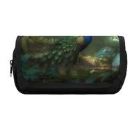 HETVBNS Peacock in Forest Pencil Case Extra Large, Double Layer Pencil Pouch with Zipper, Portable Cosmetic Bags for Travel, Office Stationery Organizer for Women Men