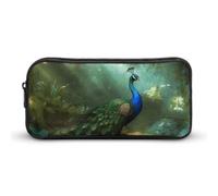 HETVBNS Peacock in Forest Pencil Case Large Capacity, Durable Pencil Pouch Portable Small Cosmetic Bag with Metal Zipper, Simple Makeup Pouch Aesthetic Toiletry Bag for Travel Office